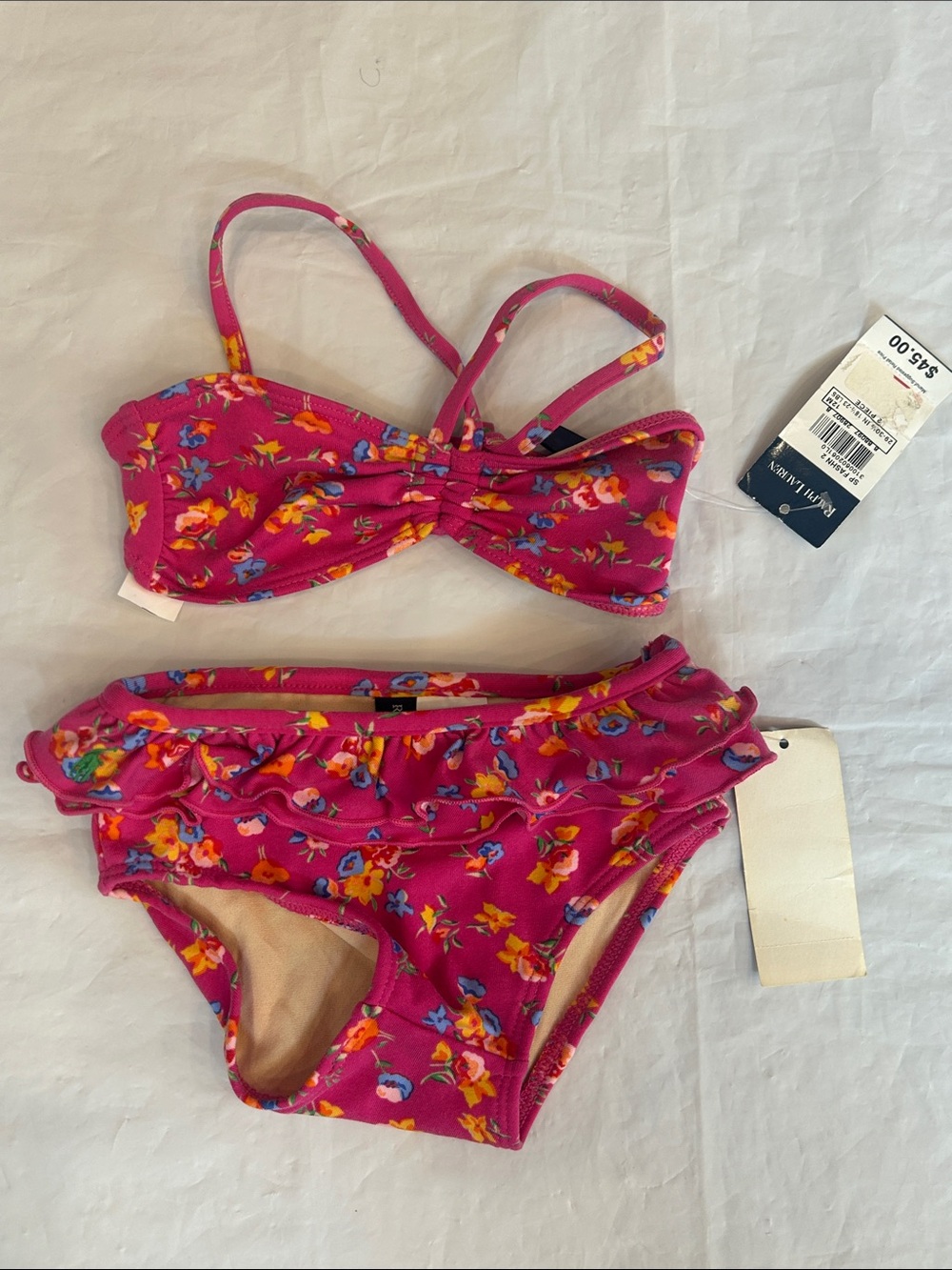 Polo by Ralph Lauren Pink Floral Ruffle Two-Piece Bikini
